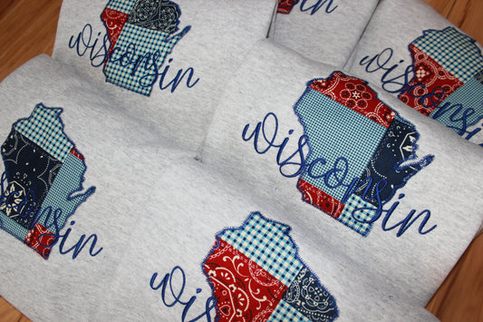 Wisconsin Patchwork Embroidered Crewneck