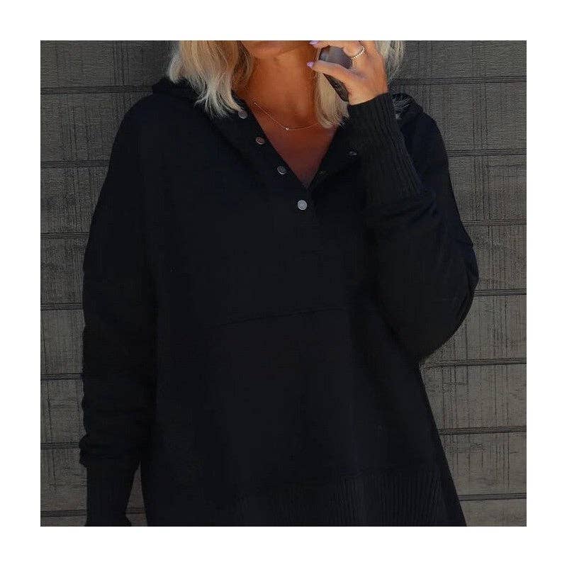 Solid Color Patchwork Loose Hooded Sweatshirt