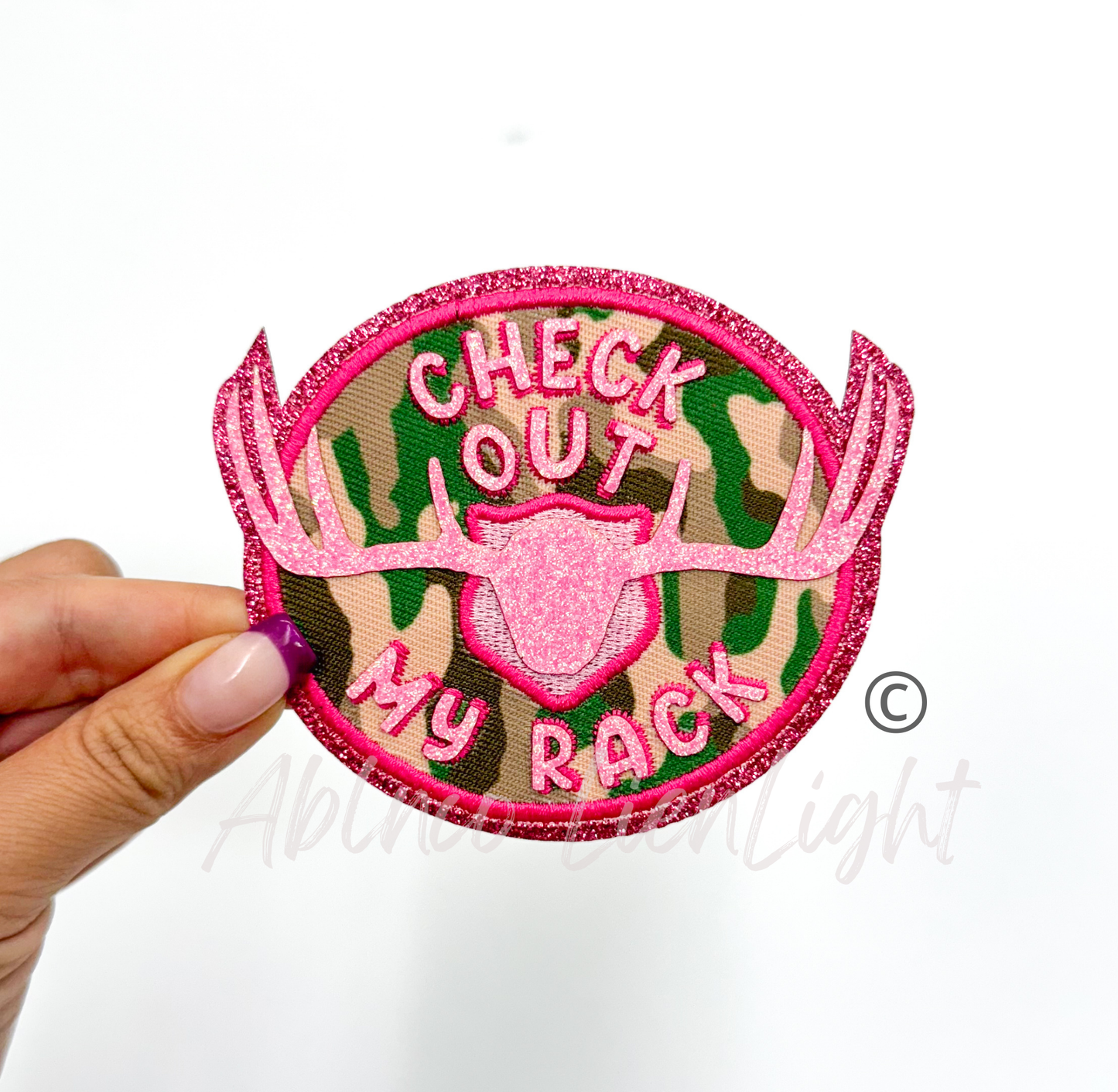Check Out My Rack Camo Pink Embroidery Patch (Iron On)