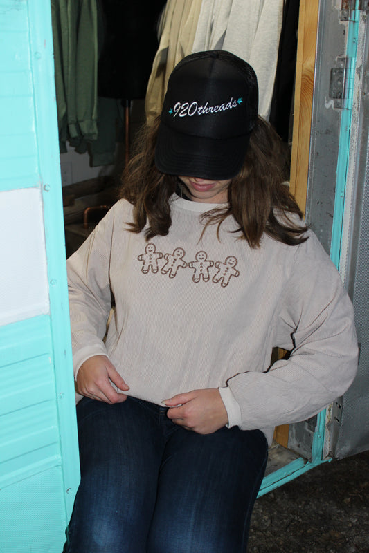 Gingerbread Embroidered Corded Crewneck