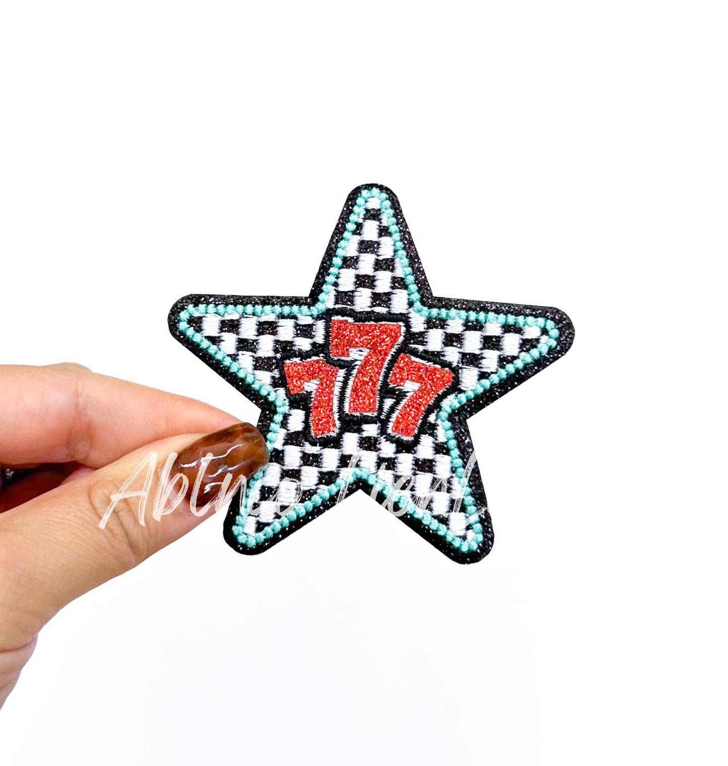 777 Checkered Star Retro Western Sequin Patch (Iron On)