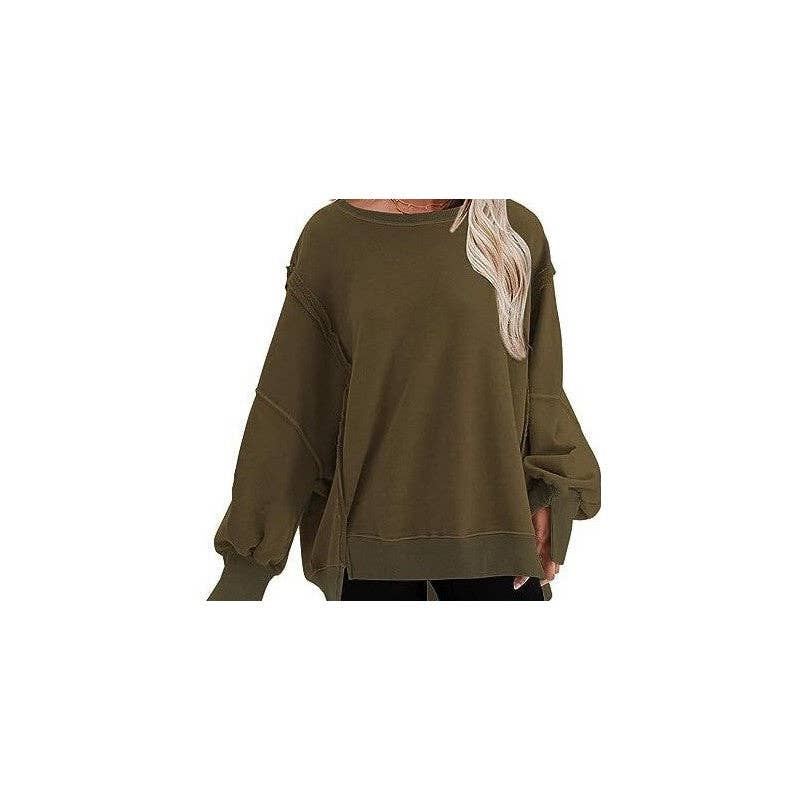 Solid Color Round Neck Long Sleeve Loose Sweatshirt