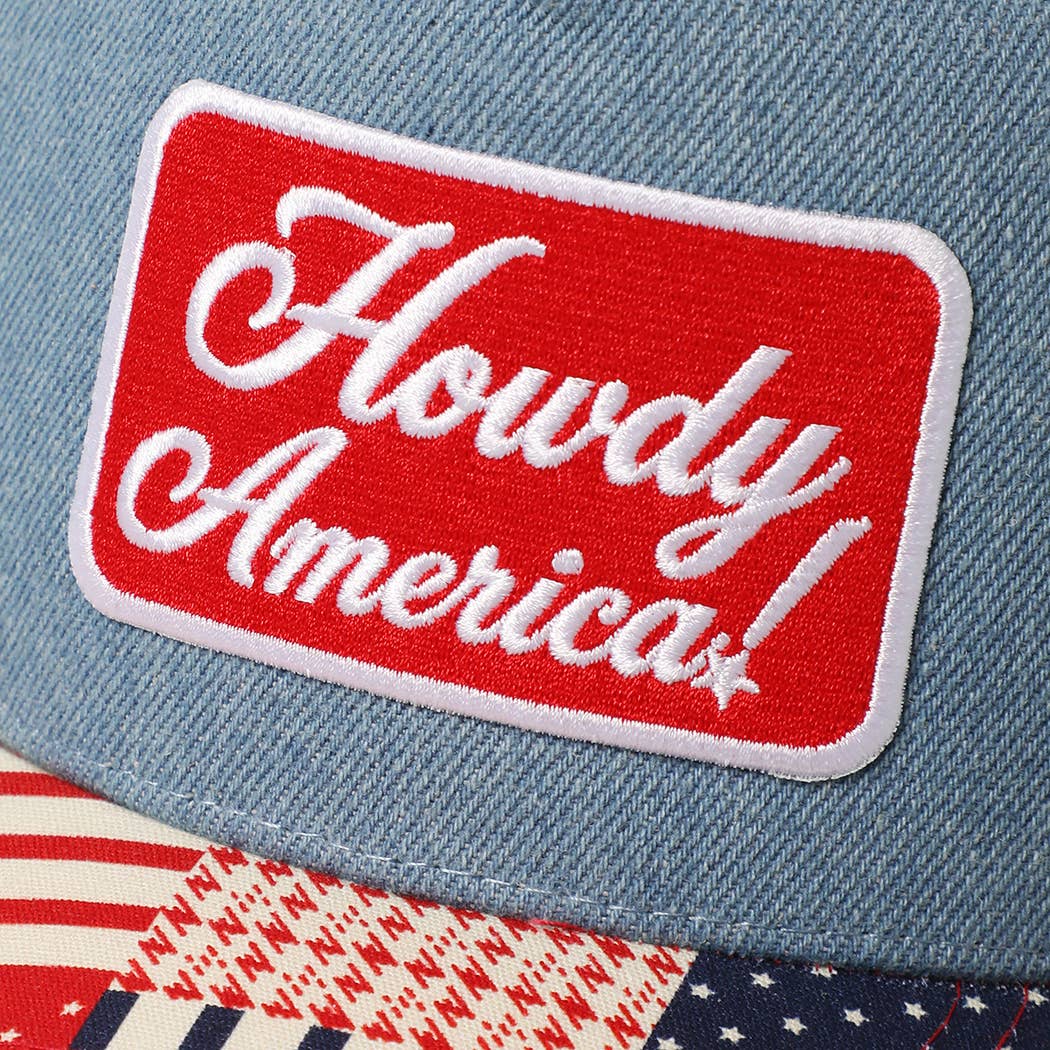 Howdy America Embroidered Patch Patchwork Denim Trucker Hat