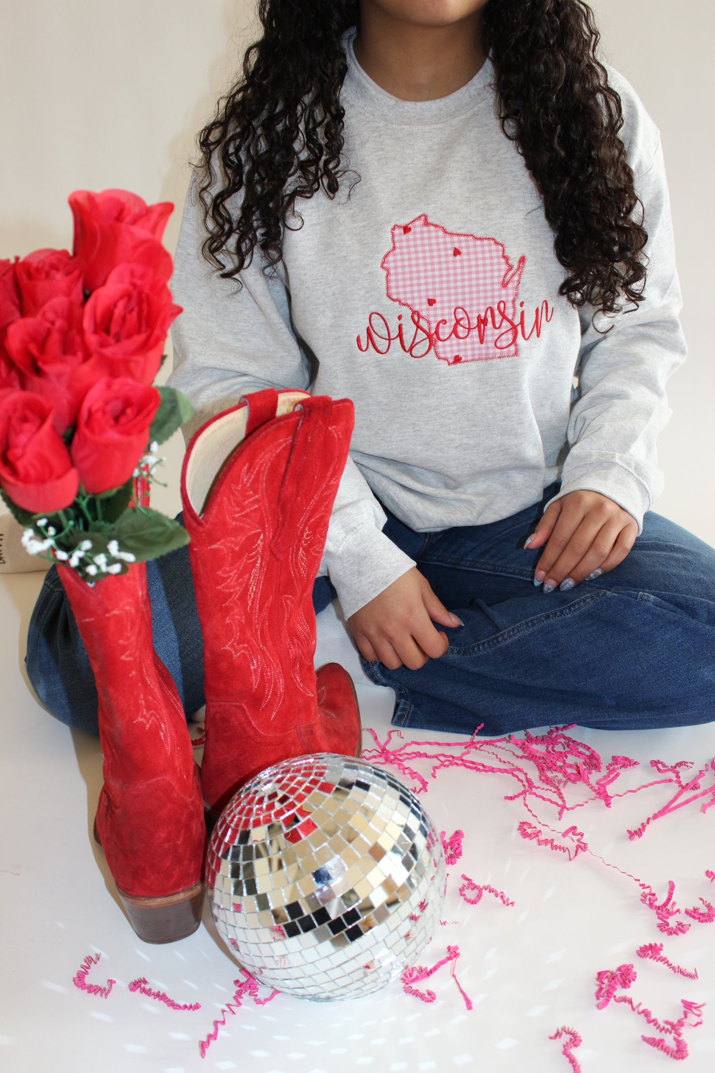 Valentine Wisconsin Applique Crewneck