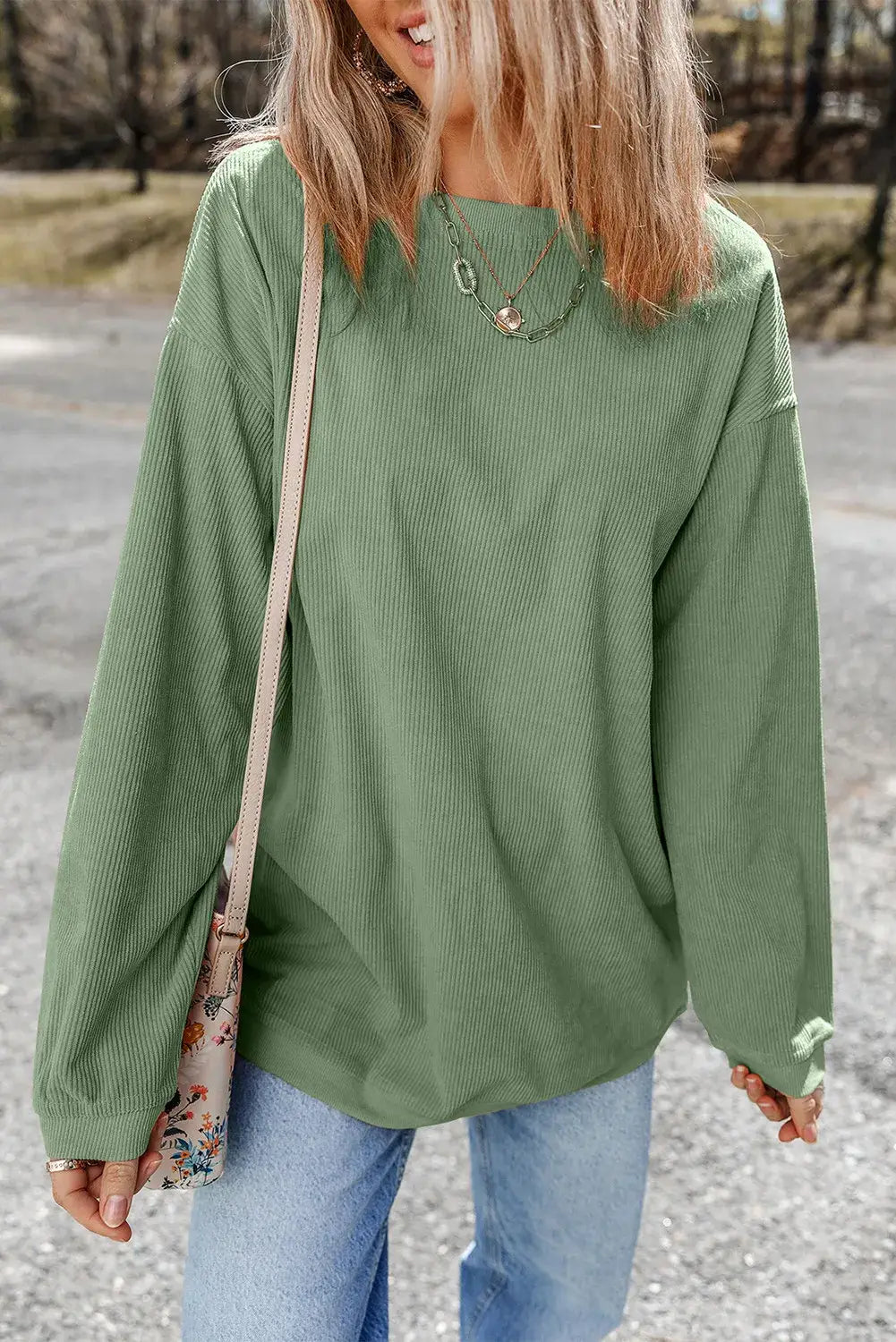 Customizable Long Sleeve Ribbed Corded Oversized Sweatshirt