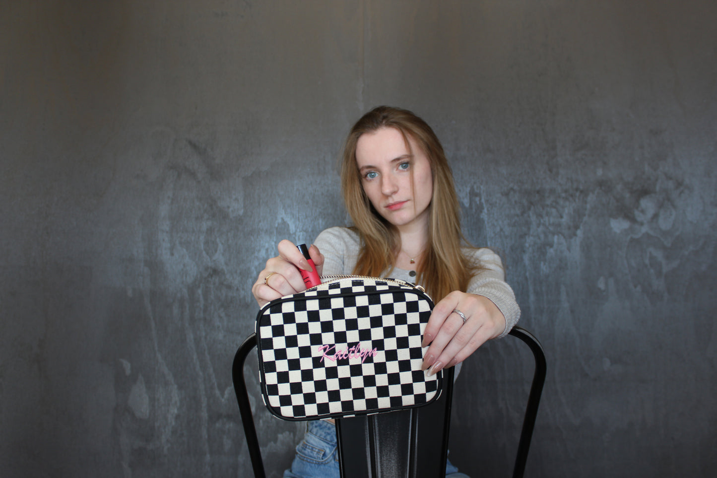 Custom Embroidered Checkered Bag