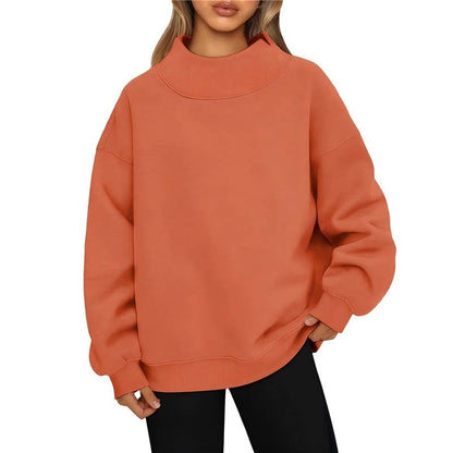 Solid Color High Neck Sweatshirt