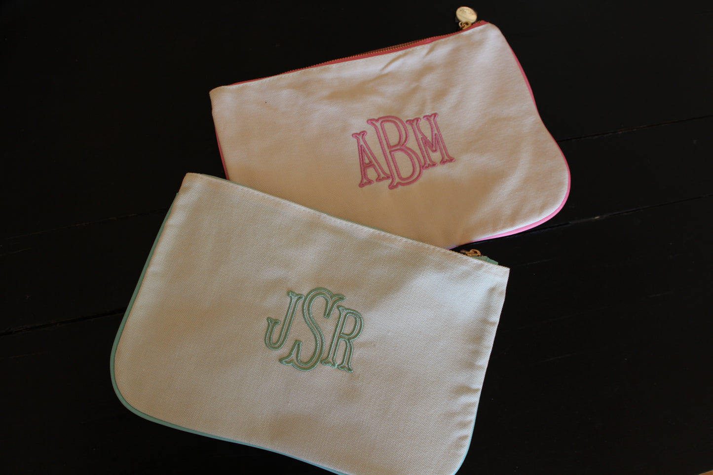 Custom Embroidered Monogram Canvas Pouch
