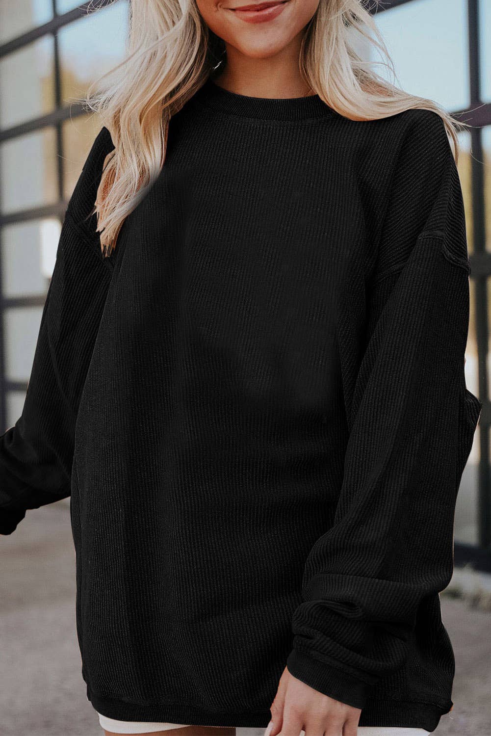 Customizable Long Sleeve Ribbed Corded Oversized Sweatshirt