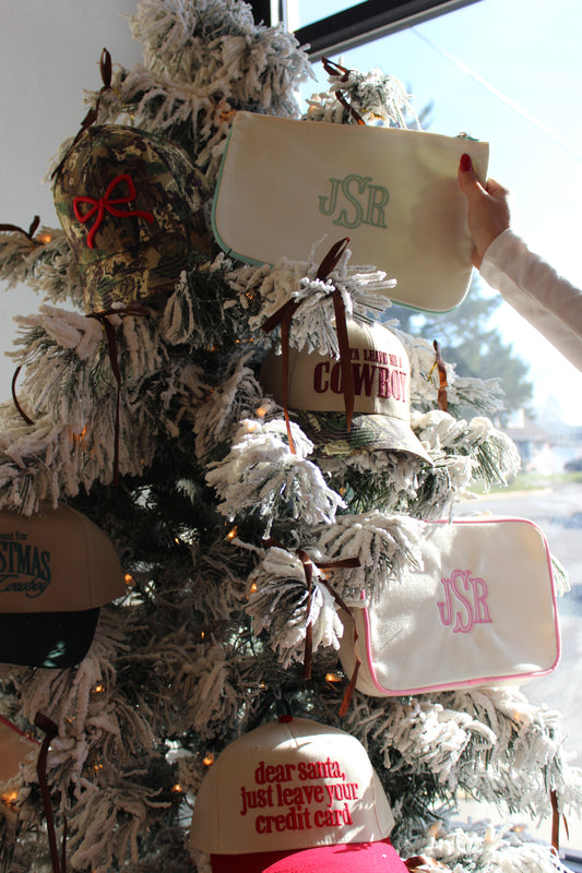 Custom Embroidered Monogram Canvas Pouch