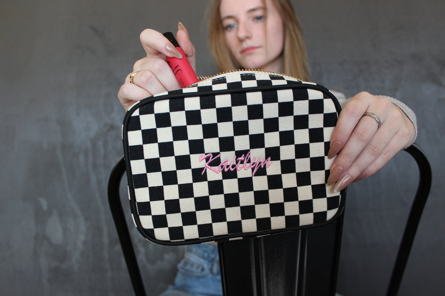 Custom Embroidered Checkered Bag