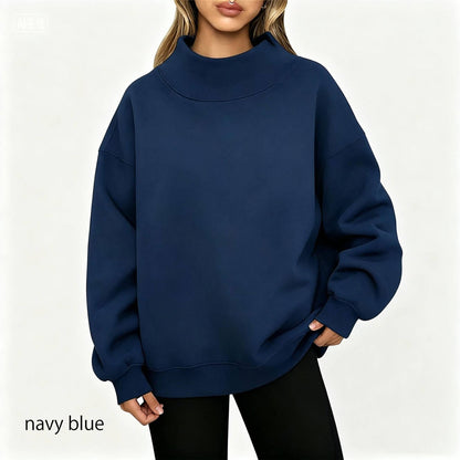 Solid Color High Neck Sweatshirt