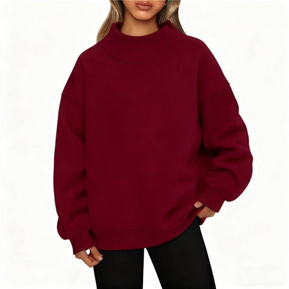 Solid Color High Neck Sweatshirt