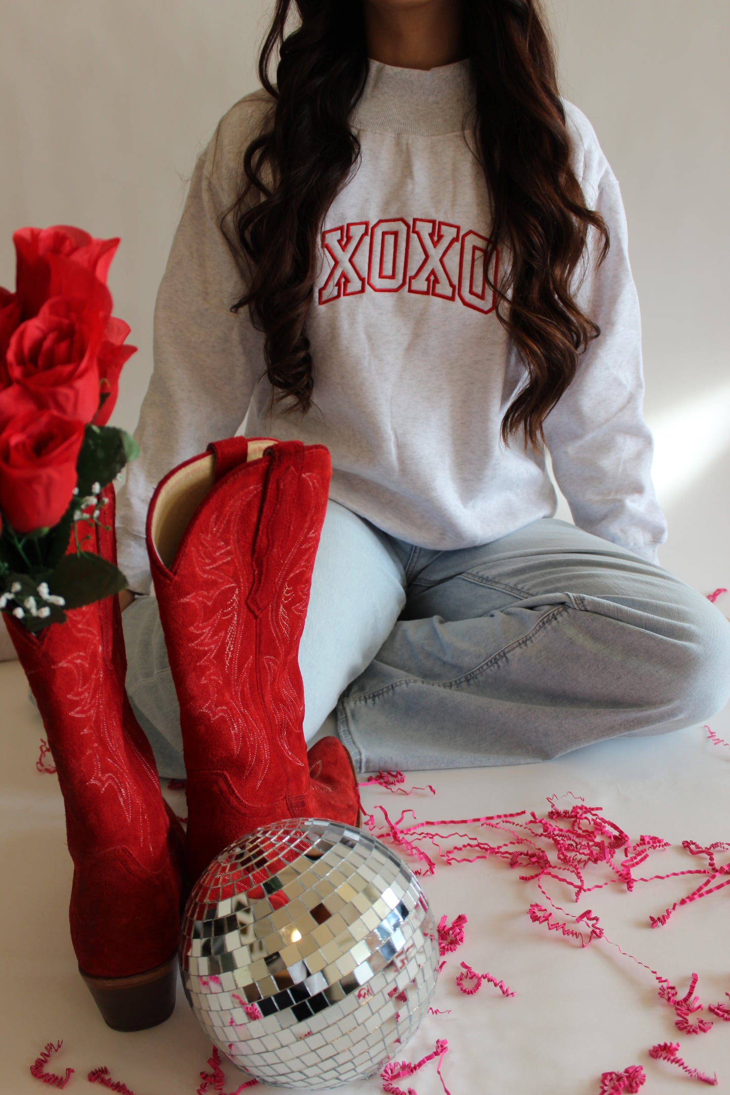 XOXO Embroidered Mock Neck Crewneck
