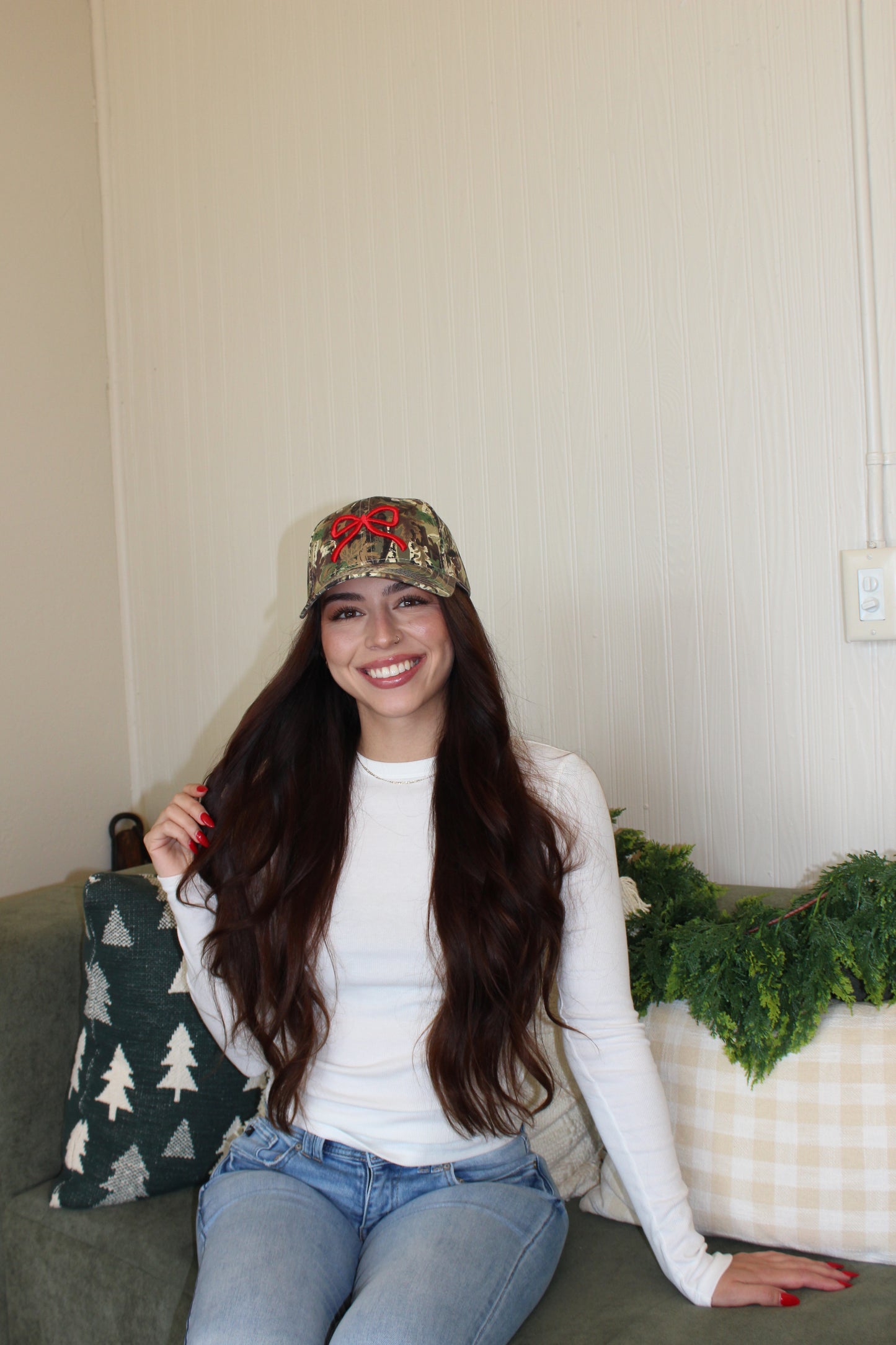 Puff Bow Camo Trucker Hat