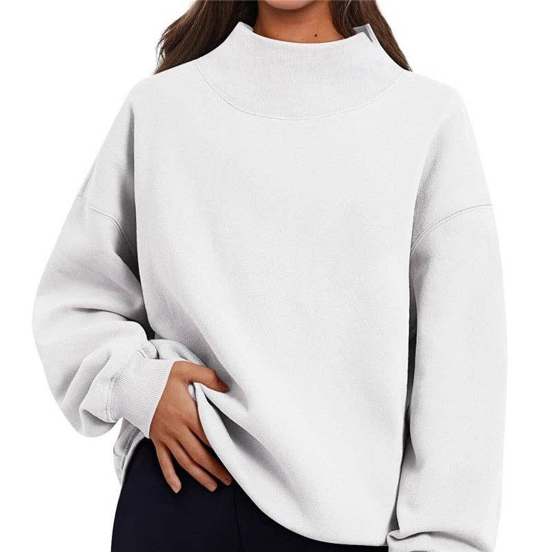 Solid Color High Neck Sweatshirt