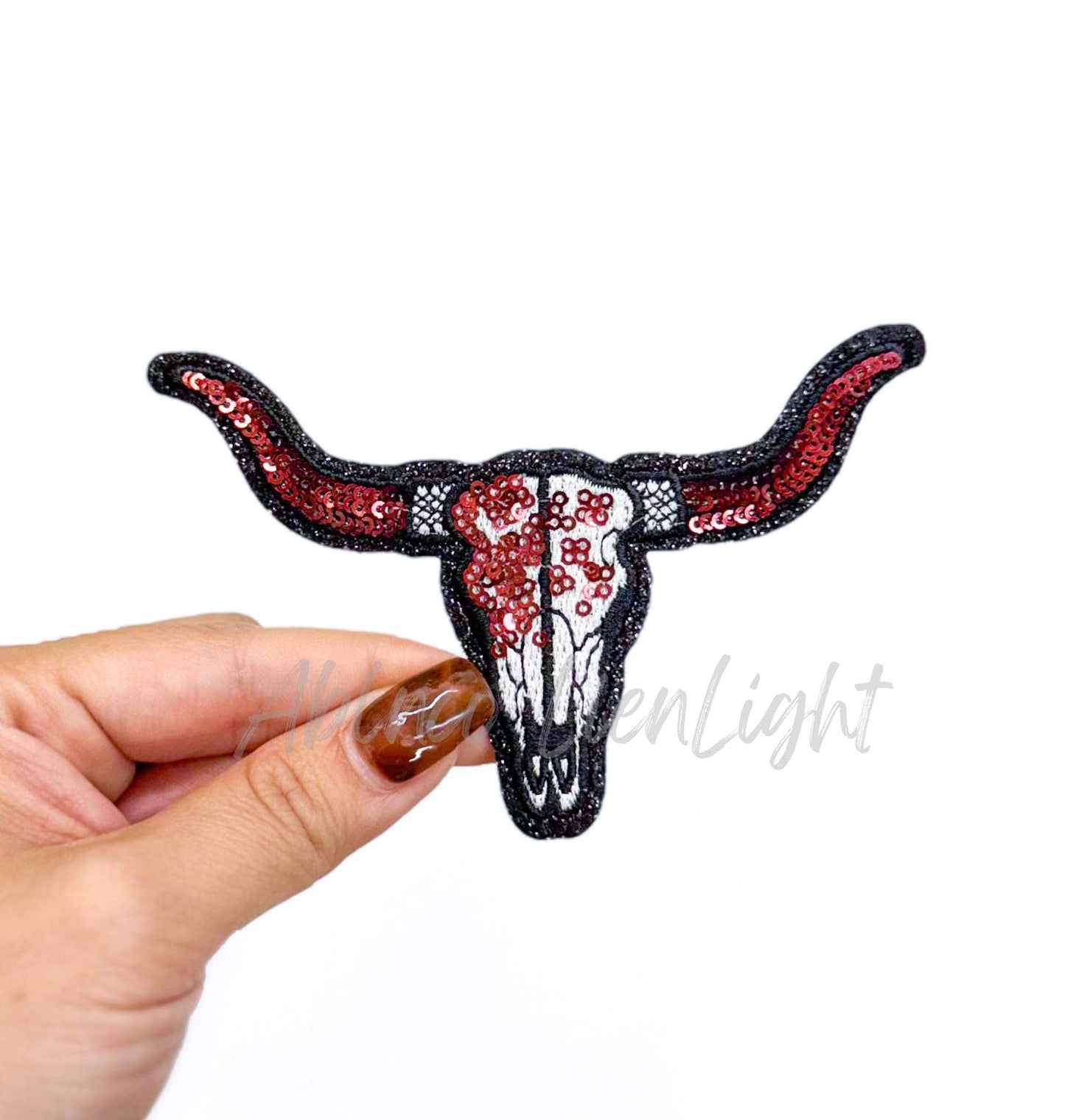 Sequin Longhorn Skull Retro Western Patch (Iron On)