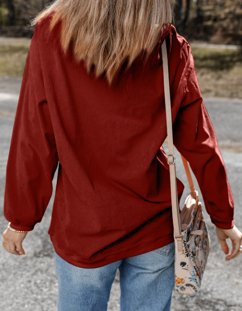 Customizable Long Sleeve Ribbed Corded Oversized Sweatshirt