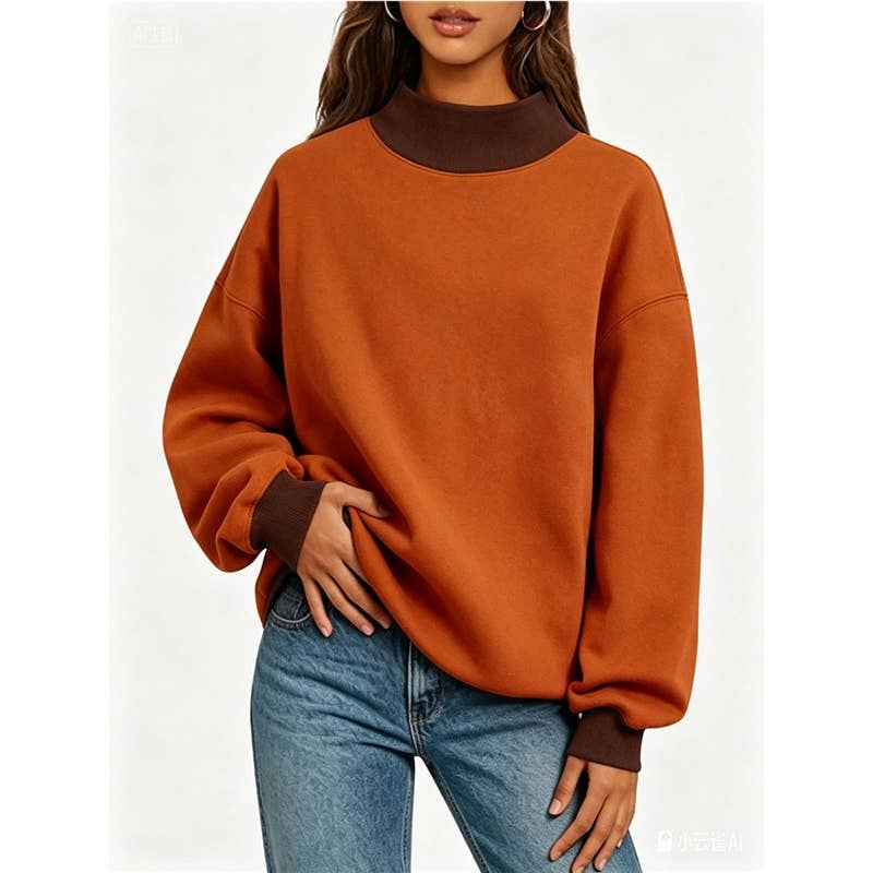 Solid Color High Neck Sweatshirt