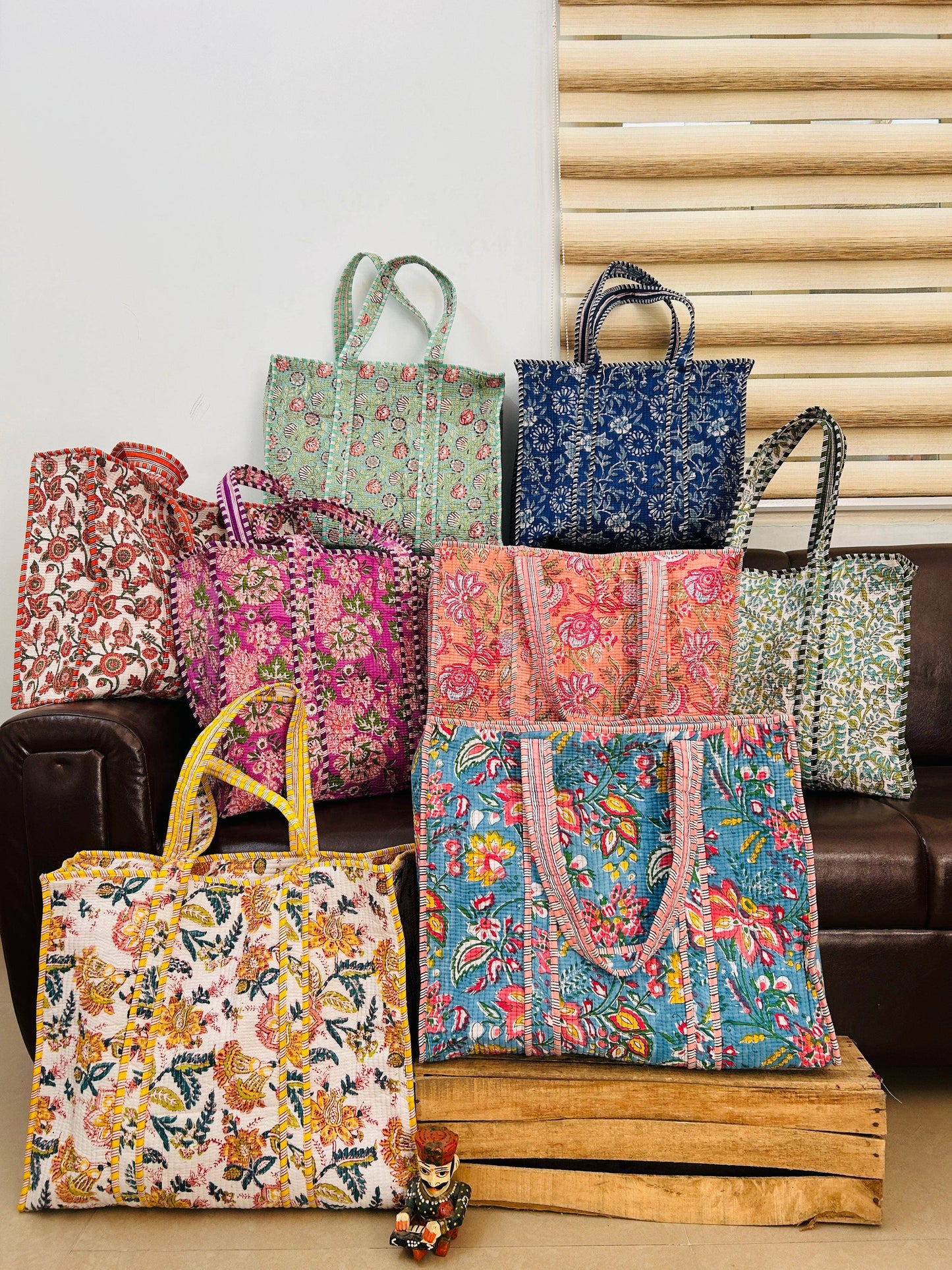 Cotton Quilted Block Printed Tote Bag—Travel Bag | Beach Bag