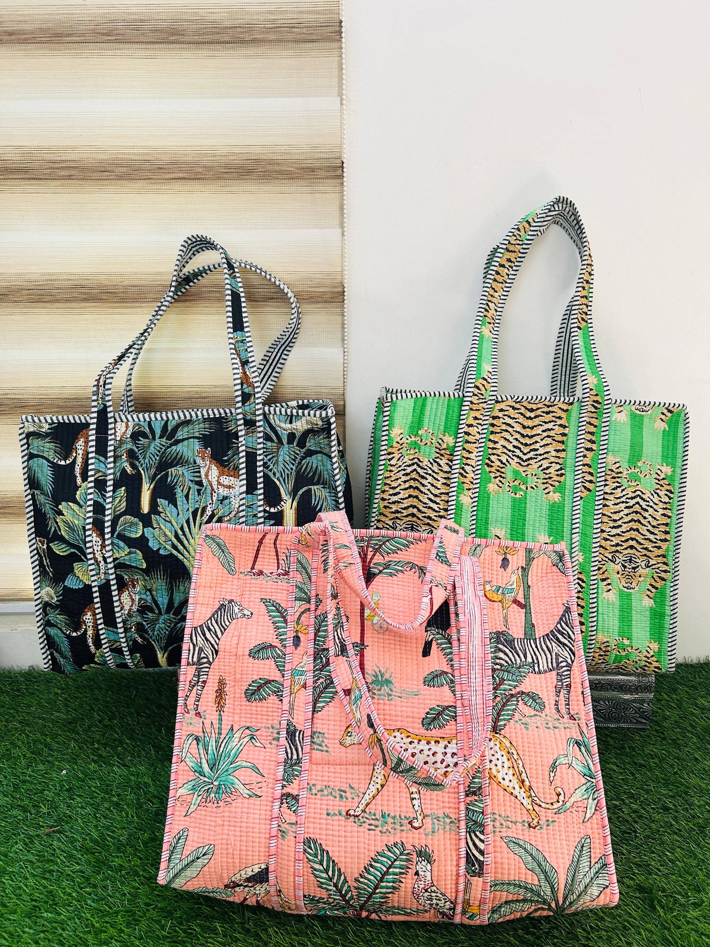 Cotton Quilted Block Printed Tote Bag—Travel Bag | Beach Bag