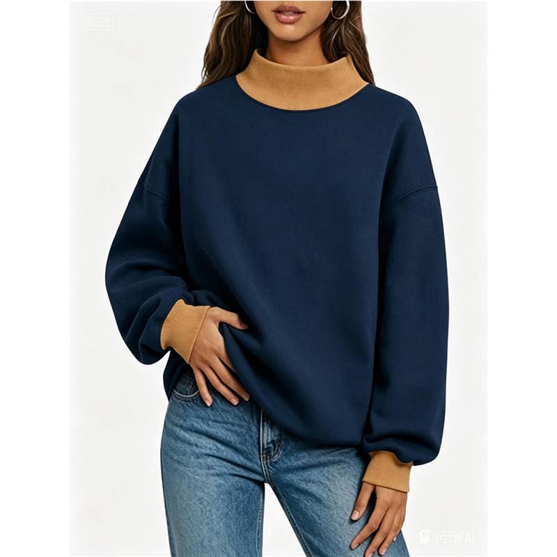 Solid Color High Neck Sweatshirt