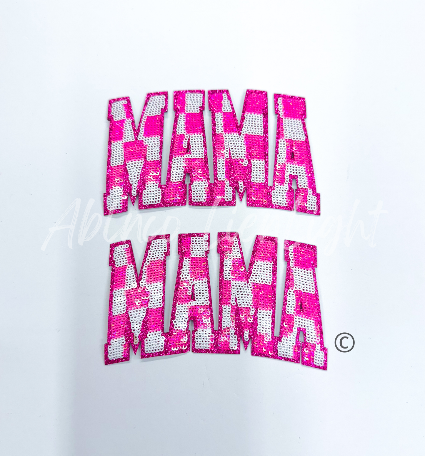 Mama Hot Pink Checkered Sequins Iron On Patch