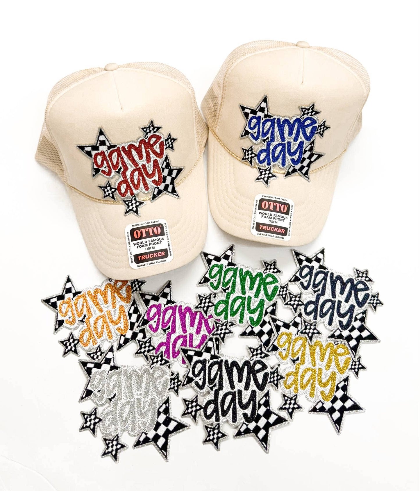 Black Game Day Checkered Star Sequin Glitter Patch (Iron On)
