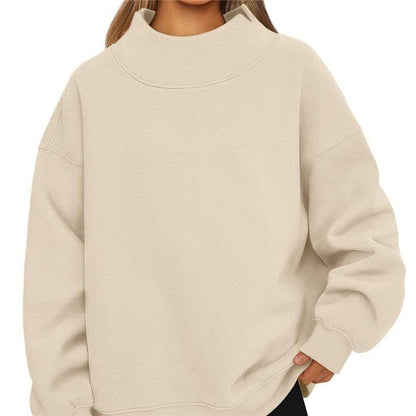 Solid Color High Neck Sweatshirt