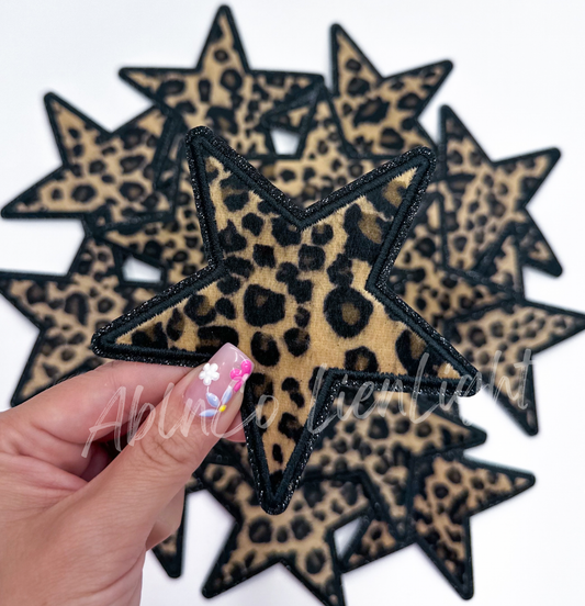 Cheetah Print Star Glitter Patch (Iron On)