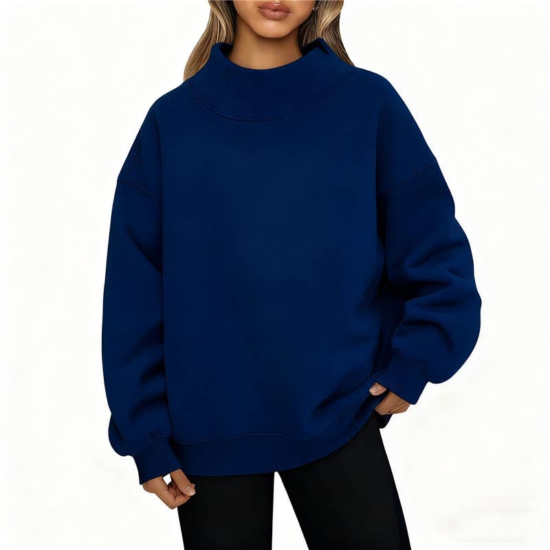 Solid Color High Neck Sweatshirt