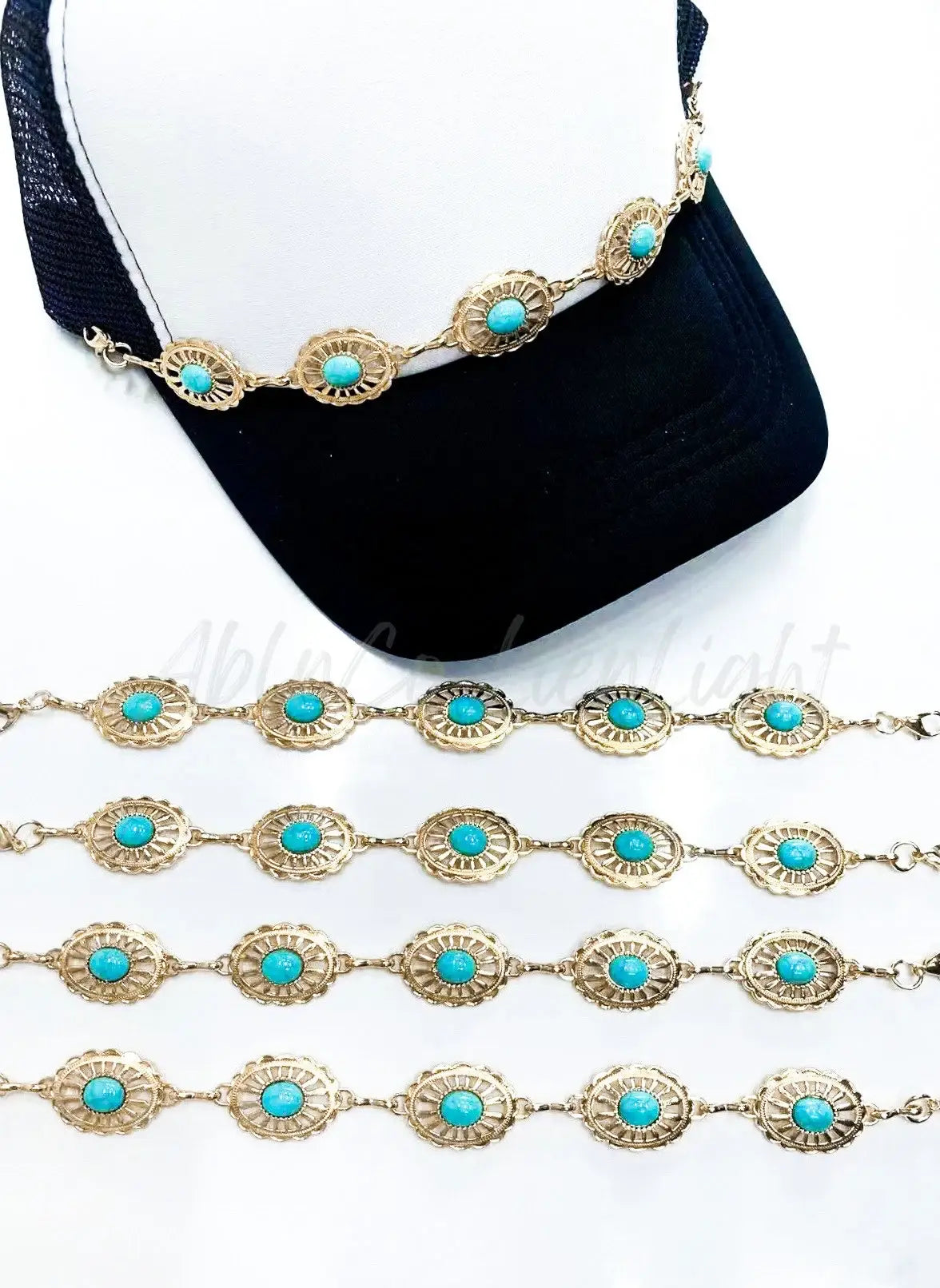 Gold Concho Turquoise Jewelry Trucker Hat Chain