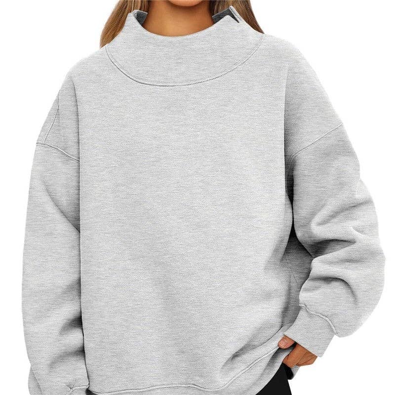 Solid Color High Neck Sweatshirt