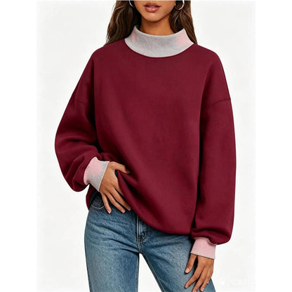 Solid Color High Neck Sweatshirt