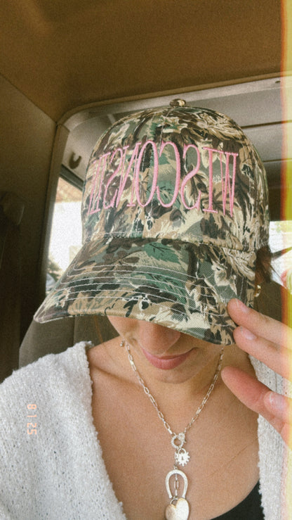 Wisconsin Camo Embroidered Trucker Hat