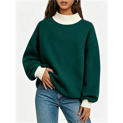 Solid Color High Neck Sweatshirt