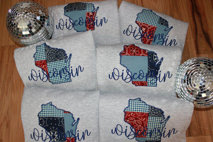 Wisconsin Patchwork Embroidered Crewneck
