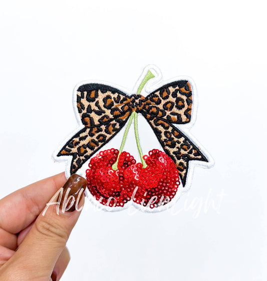 Cheetah Print Cherries Retro Western Sequin Patch (Iron On)