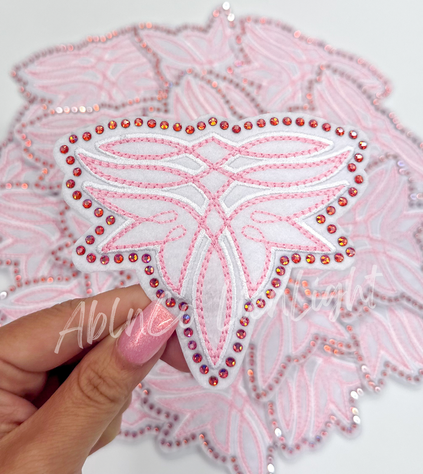 Pink Cowboy Boot Stitch Rhinestone Patch (Iron On)