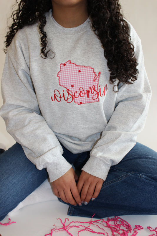 Valentine Wisconsin Applique Crewneck