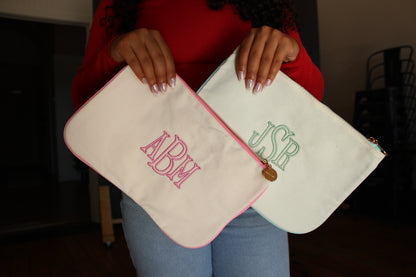 Custom Embroidered Monogram Canvas Pouch