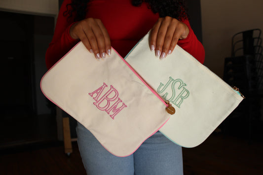 Custom Embroidered Monogram Canvas Pouch