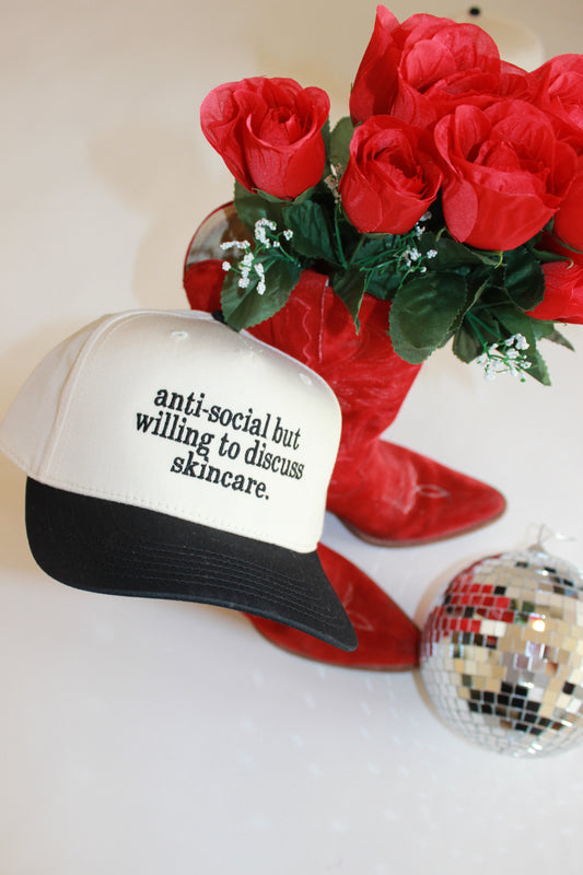 Antisocial But Willing To Discuss Skin Care Black Trucker Hat