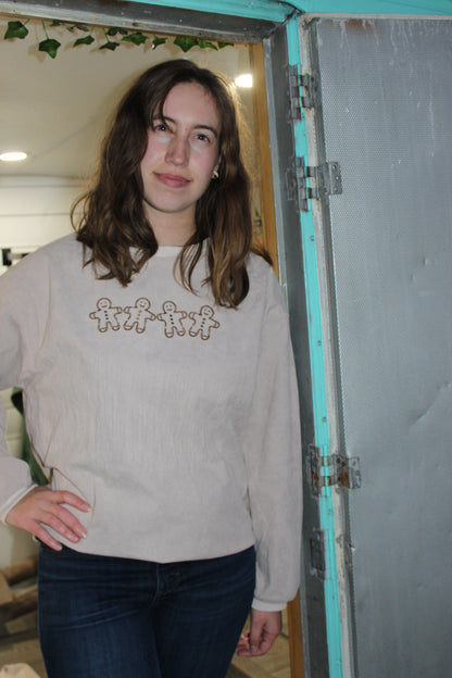 Gingerbread Embroidered Corded Crewneck