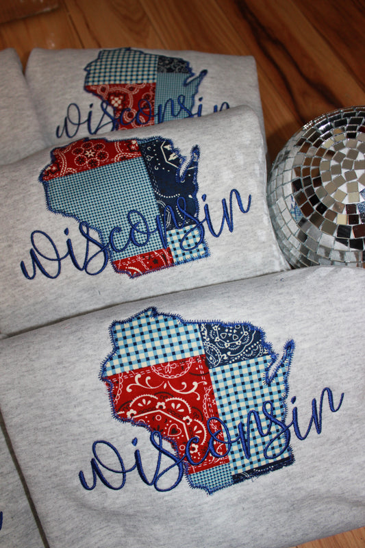 Wisconsin Patchwork Embroidered Crewneck