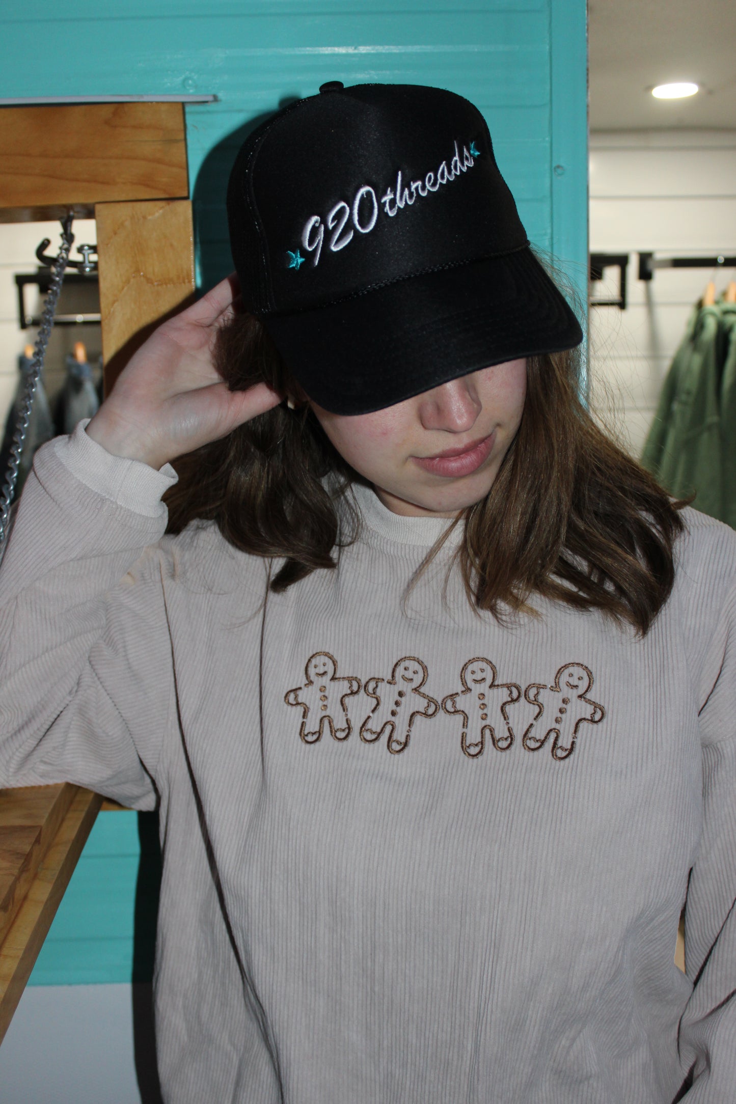 Gingerbread Embroidered Corded Crewneck