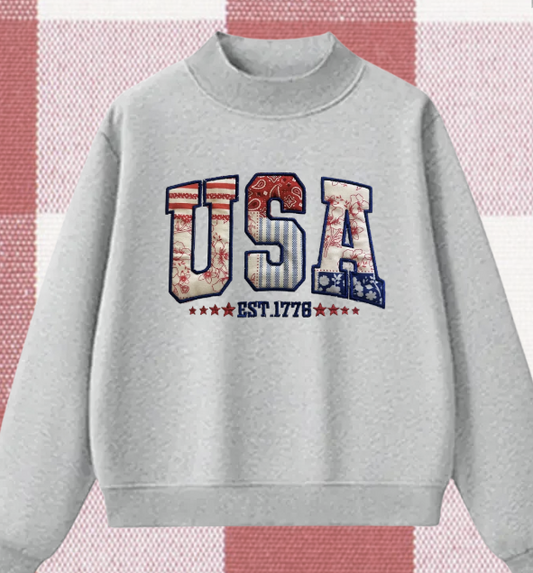 USA Embroidered Mock Neck