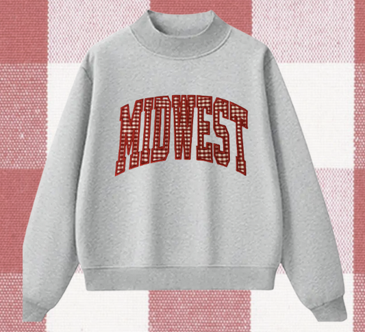 Midwest Gingham Embroidered Mock Neck