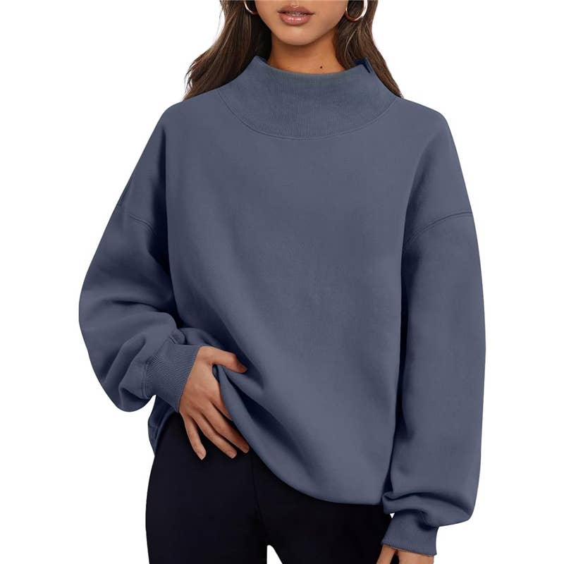 Solid Color High Neck Sweatshirt