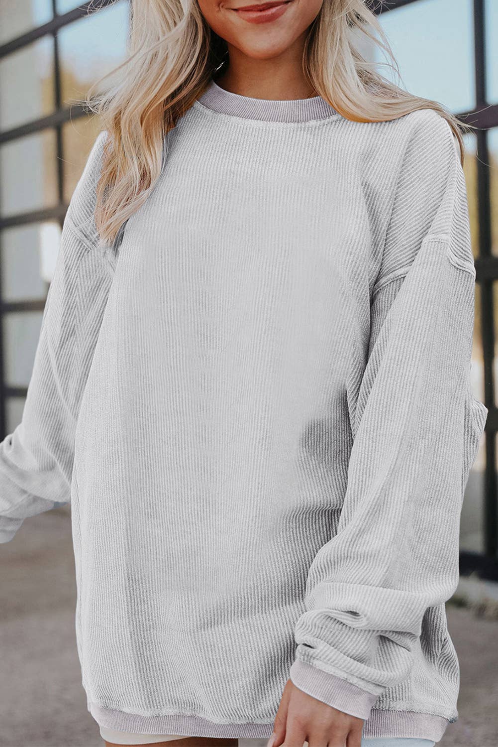 Customizable Long Sleeve Ribbed Corded Oversized Sweatshirt